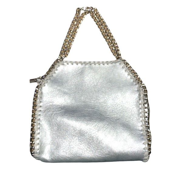 NWT KKP Silver Leather Hand Bag Trimmed with Chain - Picture 1 of 8